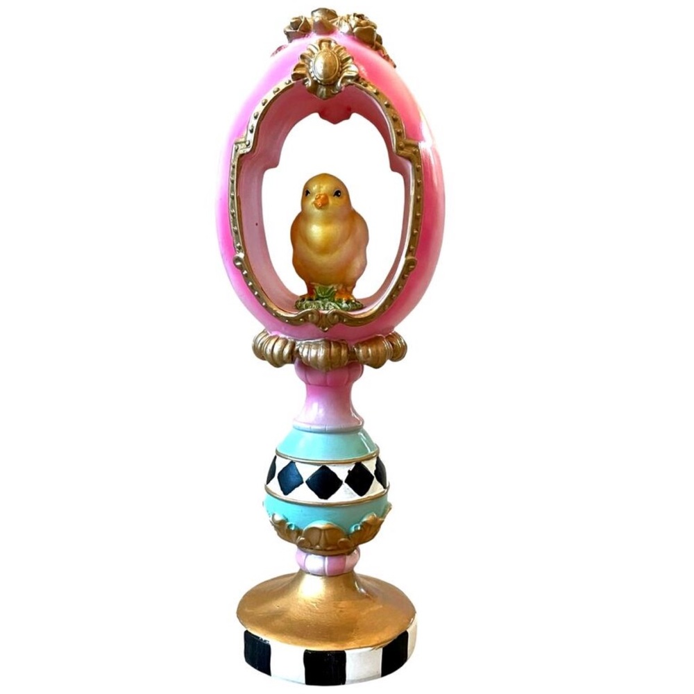 Bunny Boulevard Egg On A Pedestal With Baby Chick Figurine Easter Decor New